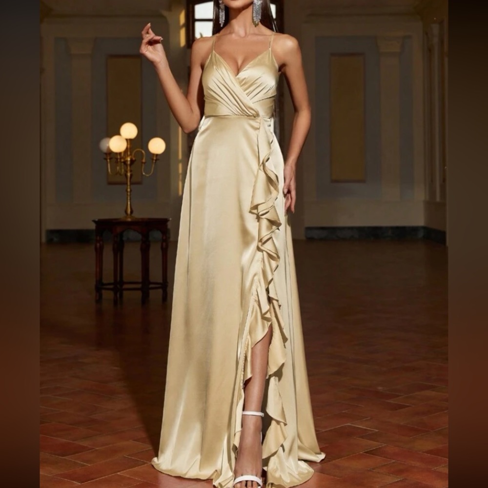 Luxe ruffle slit thigh party dress